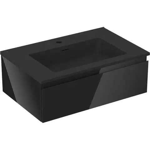 Kúpeľňový nábytok MEXEN/S - Orio kúpeľňová skrinka 70 cm s umývadlom Otis, 1 šuplík, čierna lesk/čierna mat 91A10-07023-1-BF70-W18M71