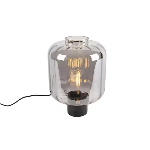 Stolné lampy Dizajnová stolná lampa čierna s dymovým sklom - Qara