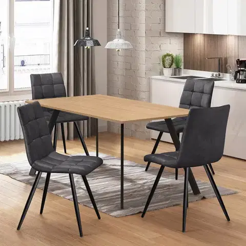 Jedálenské sety Jedálenský stôl 120x80 BERGEN dub + 4 stoličky BERGEN sivé mikrovlákno