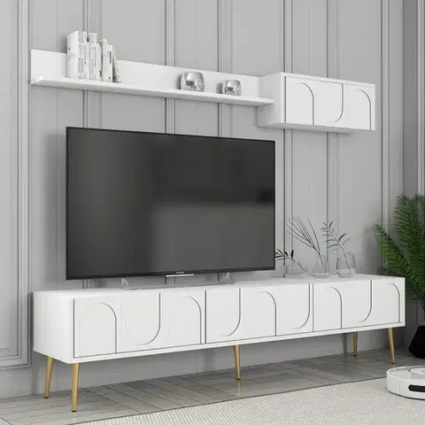 Obývacie steny TV skrinka / Obývacia stena Lyon 2 - White, Gold