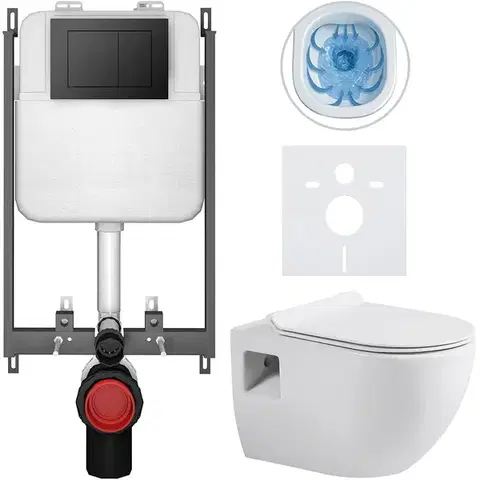 Záchody CERANO - Kompletný WC set Basic/Dure - biela lesklá - WC tlačidlo Maxio/Čierna - na zamurovanie - 51x35 CER-8050BD85902