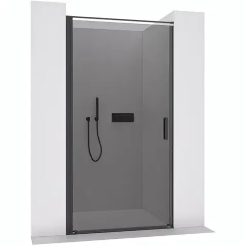 Sprchovacie kúty CERANO - Sprchové otočné dvere Porte L/P - 8 mm - čierna matná, grafitové sklo - 100x195 CER-8050BD7247
