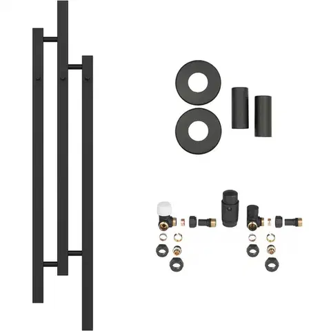 Doplnky do kúpeľne CERANO - Kúpeľňový radiátorový set Fabiano - ústredné vykurovanie - bočné pripojenie - 251W - čierna matná - 1200x220 mm CER-523044