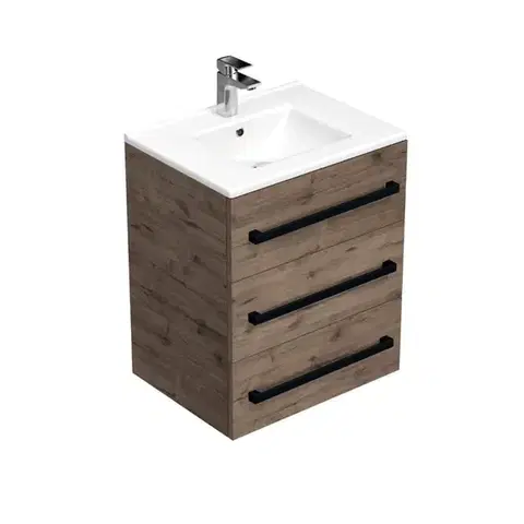 Kúpeľňový nábytok Kúpeľňová skrinka s čiernou úchytkou a umývadlom SAT Cube Way 60x76,5x46 cm dub Wellington mat CUBE46C603DWMOD CUBE46C603DWMOD