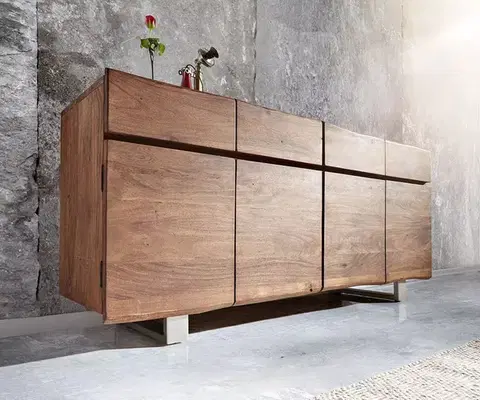 Komody DELIFE Komoda Live-Edge 172 cm akácia hnedá 4 dvierka 4 zásuvky