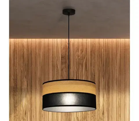 Svietidlá  Závesný luster na lanku ALBA 1xE27/15W/230V, priemer 40 cm, čierna/hnedá W-KM 4020/1 BK+WOOD+BK
