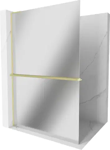 Sprchové dvere MEXEN/S - Kioto+ L Sprchová zástena WALK-IN s poličkou a držiakom uterákov 120 x 200, zrkadlové, zlatá kartáčovaná 800-120-123-55-50