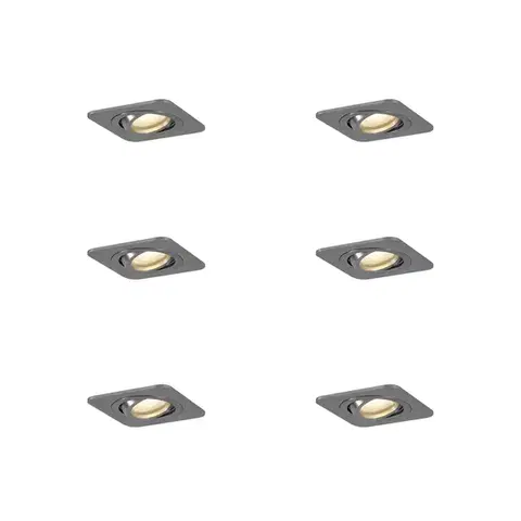 Zapustené svietidlá Sada 6 zaoblených zapustených bodových svetiel Gunmetal GU10 50 mm nastaviteľné IP44 - Alberto