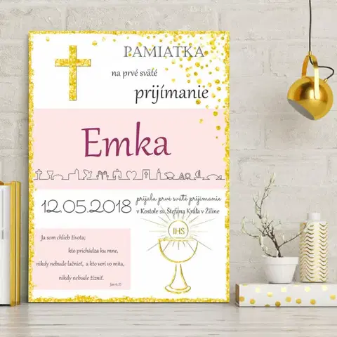 Tabuľky s venovaním (darčeky) Darček na prvé sväté prijímanie - Personalizovaná tabuľka pre dievča