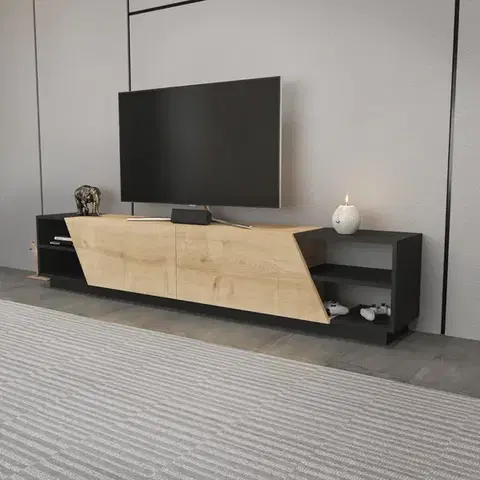 TV stolíky TV stolík Rhodes - Anthracite, Oak