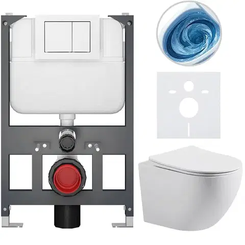 Záchody CERANO - Kompletný WC set Basic/Cesso - biela matná - WC tlačidlo Maxio/Biela - závesné - nízky modul - predstenová inštalácia - 49x36 CER-8050BD86169
