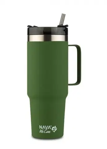 Termosky a termohrnčeky Kinekus Termohrnček so slamkou 900 ml nerez, tmavozelený NAVA