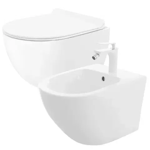 Záchody REA - Set WC závesnej misy + bidetu CARTER biely KPL-C1400