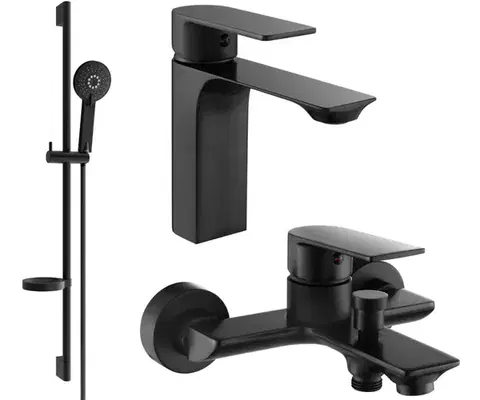 Kúpeľňové batérie MEXEN/S - Alexa SET umývadlová + vaňová batéria s príslušenstvom DS40, čierna 71203DS40-70