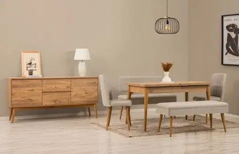 Jedálenské sety Set s rozkladacím stolom, stoličkami a konzolou (6 kusov) Vina Bench 04 1005 - Atlantic Pine, Cream