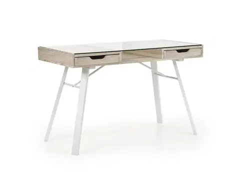 Písacie a pracovné stoly HALMAR B-33 pc stolík so sklom dub sonoma / biela