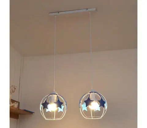 Svietidlá  Detský luster na lanku STARS 2xE27/15W/230V modrá/biela W-L 1385/2 WT+BL