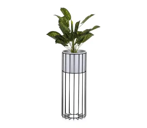 Stojany na kvetiny HowHomely Kovový kvetináč LOFT 55x20 cm čierna/biela HH-ML-02-BW