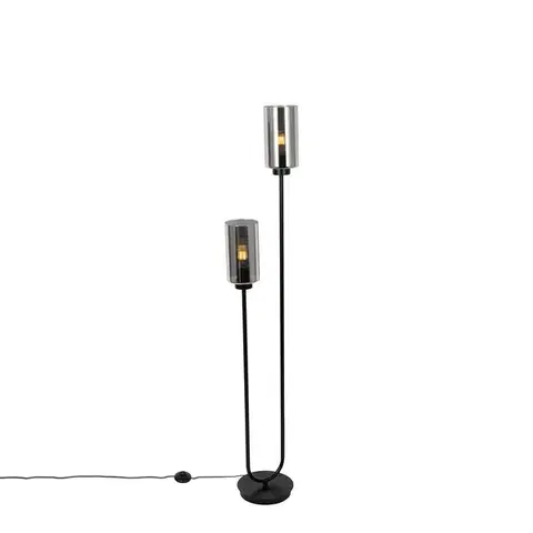 Stojace lampy Inteligentná stojaca lampa čierna s dymovým sklom 2-svetlá vrátane 2 Wifi ST64 - Laura