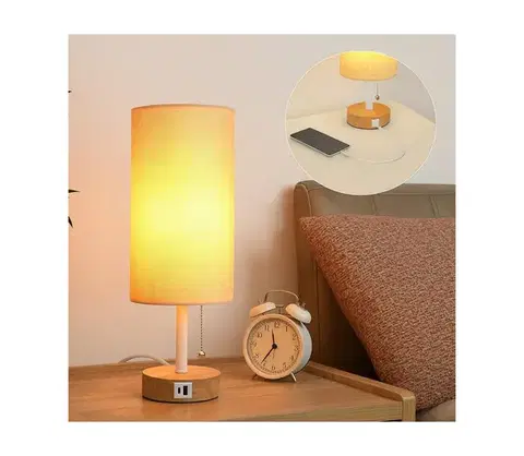 Lampy BRILAGI - Stolná lampa s USB portom TABLON 1xE27/25W/230V dubová/biela/béžová BRI602