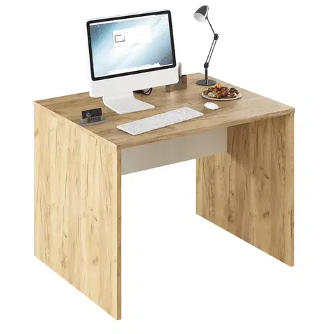 Písacie a pracovné stoly KONDELA Rioma Typ 12 písací stôl dub artisan / biela