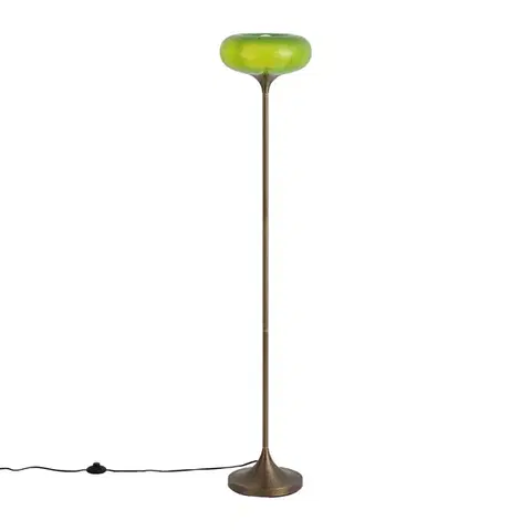 Stojace lampy Retro stojaca lampa tmavobronzová so zeleným skleneným tienidlom 150 cm - Glaze
