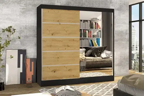 Šatníkové skrine Šatníková skriňa BASTIAN 3 čierna/ dub artisan