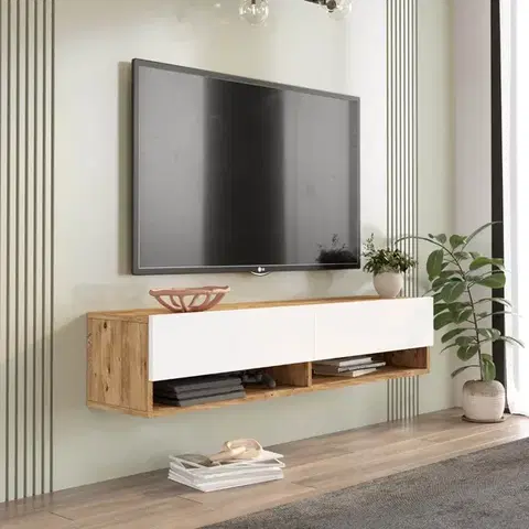 TV stolíky závesný TV stolík FREY 11, farba borovica + biela