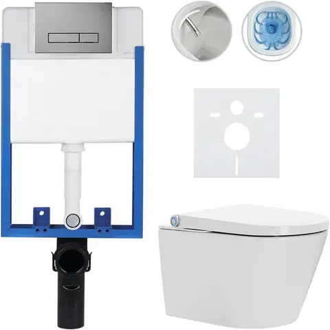 Záchody CERANO - Kompletní WC set Profi/Cronus Standard - bílá lesklá - WC tlačítko Slim/Tmavě šedá - pro zazdění - 59,3x38,4  CER-178789