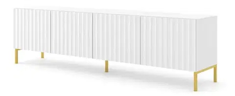 TV stolíky ArtBm Tv stolík WAVE 200 | 4D Prevedenie: Biely mat / zlaté nohy