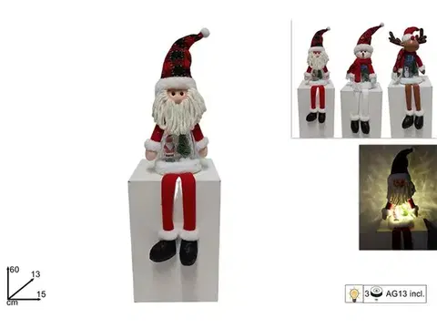 Vianočné dekorácie MAKRO - Sediaca vianočná postavička, 60 cm, LED 3 druhy