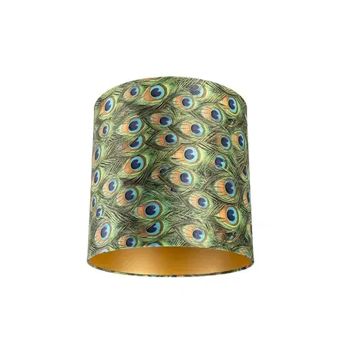 Tienidlo na lampu Zamatový tienidlo s motívom páv 40/40/40 so zlatým vnútrom