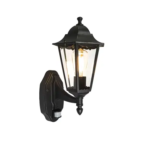 Vonkajsie svetlo so senzorom Vonkajšia nástenná lampa čierna s pohybovým senzorom IP44 - New Orleans up