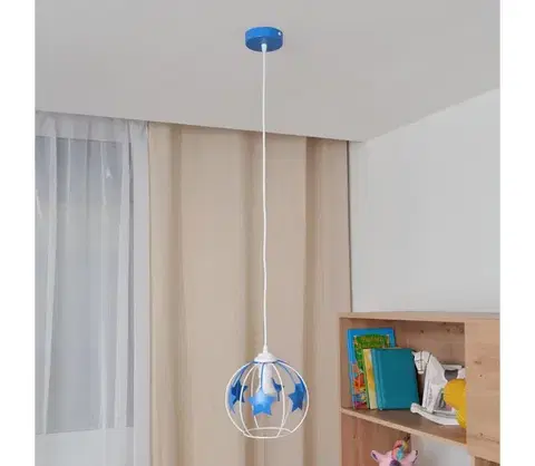 Svietidlá  Detský luster na lanku STARS 1xE27/15W/230V modrá/biela W-KM 1385/1 WT+BL