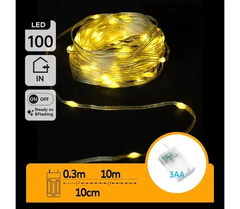 Vianočné dekorácie  B.V.  - LED reťaz 100xLED/3xAA 10,3m teplá biela B10303KQ0