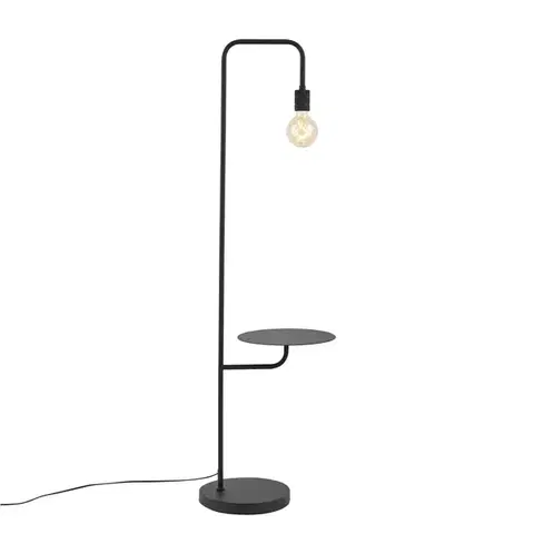 Stojace lampy Moderná stojaca lampa čierna s okrúhlym stolíkom - Ostrich