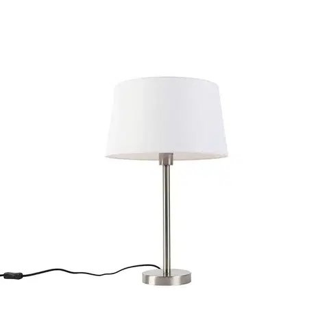 Stolné lampy Moderná stolná lampa oceľ s bielym tienidlom 32 cm - Simplo