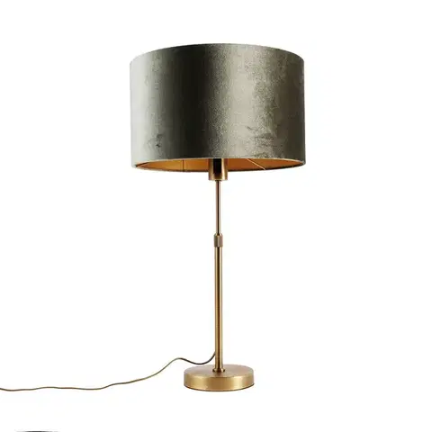Stolné lampy Stolná lampa bronzová so zamatovým tienidlom zelená 35cm - Parte