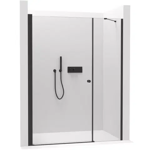 Sprchovacie kúty CERANO - Sprchové krídlové dvere Antelo s pevnou časťou L/P - 6 mm - čierna matná, transparentné sklo - 150(90+60)x190 CER-435815