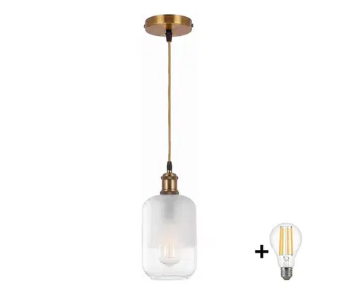 Svietidlá BRILAGI - LED luster na lanku RETRO GLASS 1xE27/60W/230V pr. 14 cm zlatá/biela NSTK7778+AI0178
