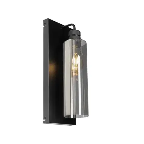 Nástenné osvetlenie Moderná nástenná lampa čierna s dymovým sklom - Stavelot