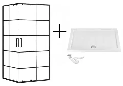 Vane REA/S - Sprchovací kút CONCEPT 80x100 - čierny + biela sprchová vanička Savoy KPL-K1005