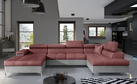 Sedacie súpravy NABBI Enrico U P rohová sedačka u s rozkladom a úložným priestorom bordová / svetlosivá