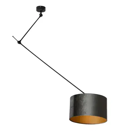 Závesné svietidlá Závesná lampa čierna so zamatovým tienidlom zelená 35cm - Blitz