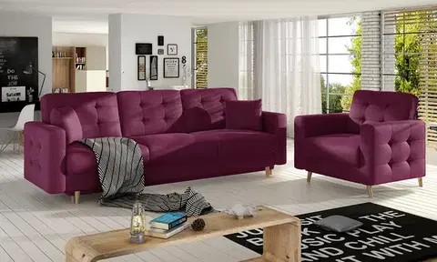 Sedacie súpravy NABBI Aveza 3+1 rozkladacia sedacia súprava vínová