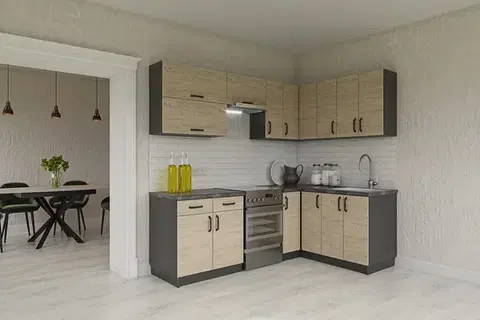 Kuchynské linky HORIZON R3 moderná rohová kuchyňa 230 x 170, dub prímorský / grafit