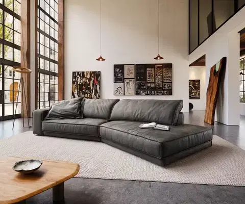 Veľké pohovky DELIFE Veľká pohovka Snoosh 400x150 cm mikrovlákno čierna vintage ležadlo pravá