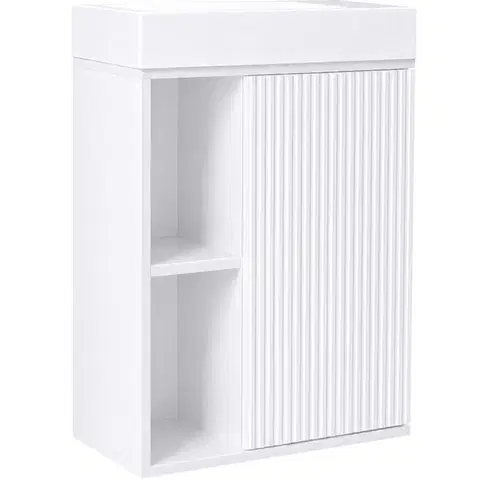 Kúpeľňový nábytok CERANO - Umývadlová skrinka pre WC Sofia - biela matná + umývadlo z liateho mramoru Sofia - biela lesklá - 50x70x25 CER-468818