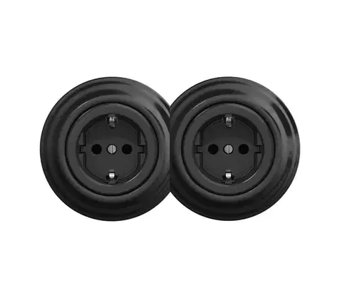 Predlžovacie káble lap - Dvojitá retro domová zásuvka s rámikom SCHUKO 230 V čierna 2xKA0017+2xKA0107