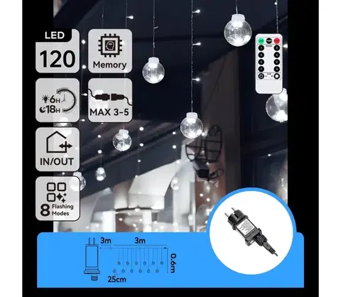 LED osvetlenie  B.V.  - LED vonkajší vianočný reťaz 120xLED/6W/230V/8 funkcií 3x0,6m IP44 studená biela+DO B10303S72